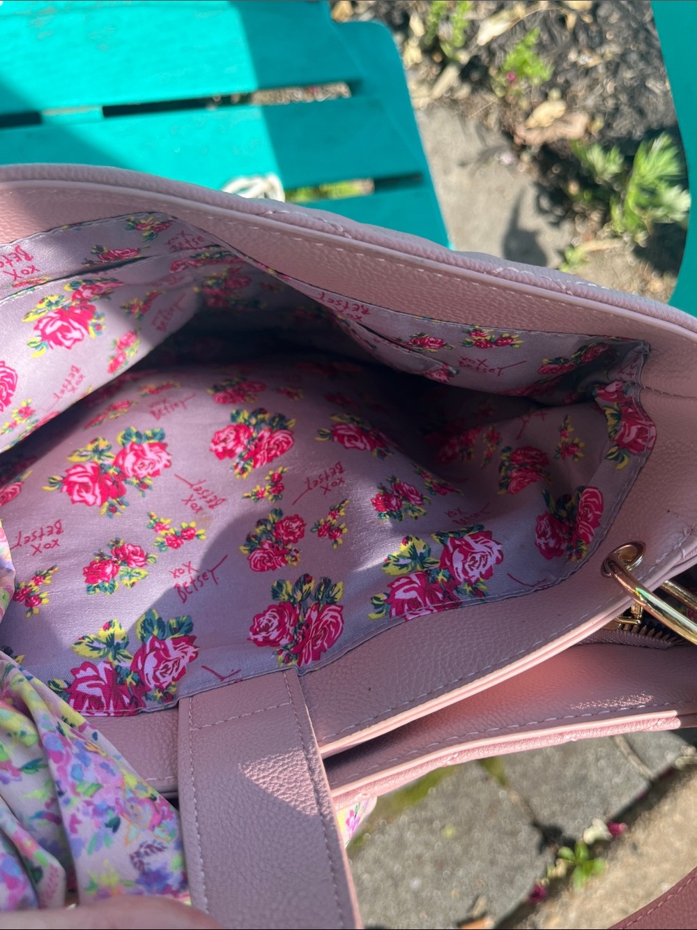 Betsey Johnson Blush Pink Quilted Tote with Floral Scarf - Picture 4 of 5